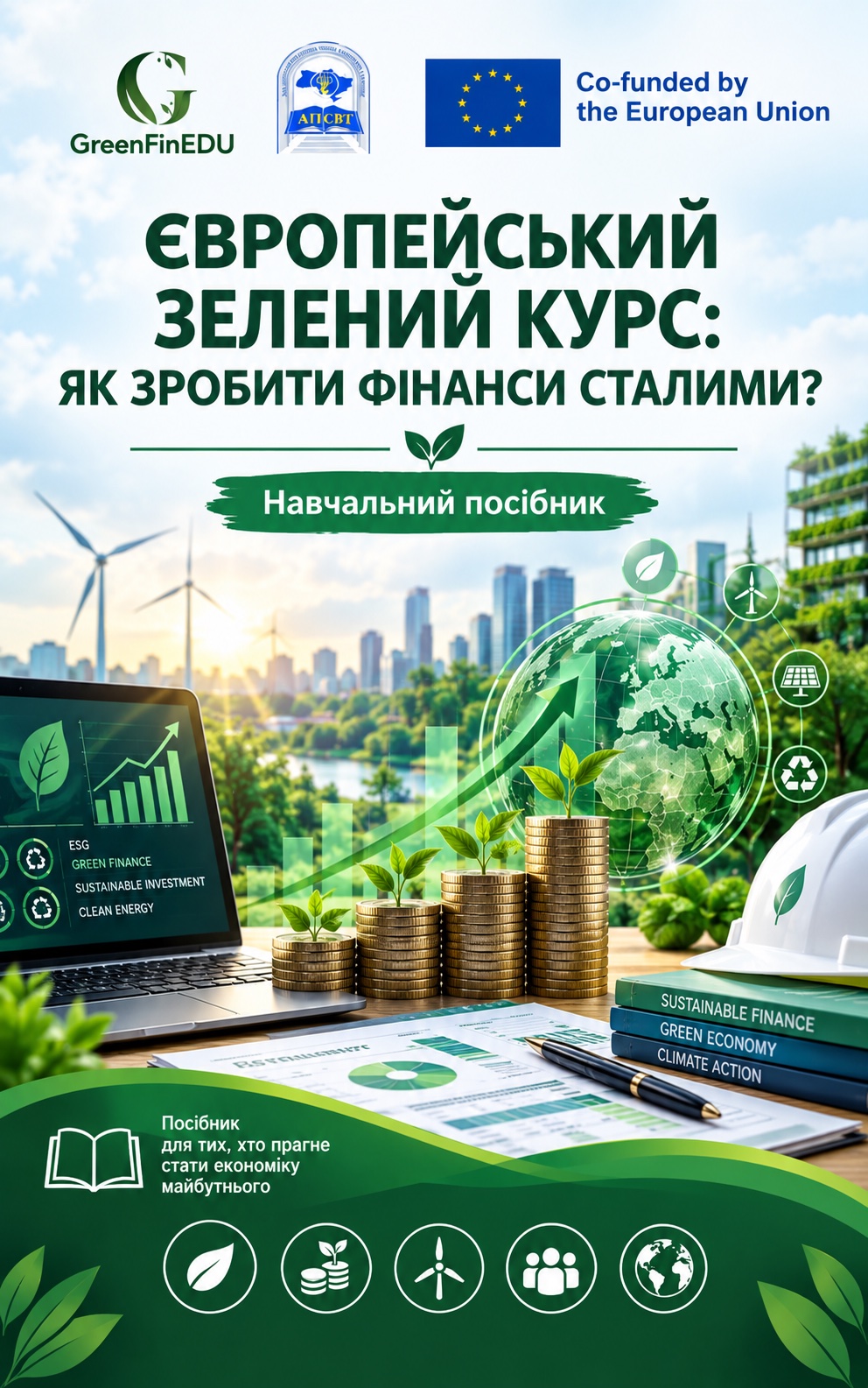 Обкладинка: Навчальний посібник «Європейський зелений курс: як зробити фінанси сталими?»